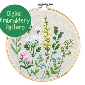 Wildflower Embroidery Pattern, Flower Embroidery Pattern, Floral Hand ...