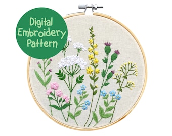 Wildflower Embroidery Pattern, Flower Embroidery Pattern, Floral Hand Embroidery Pattern, Beginners Embroidery PDF, Wildflower Stitching
