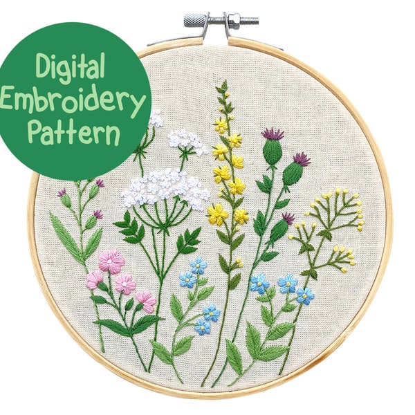 Wildflower Embroidery Pattern Etsy
