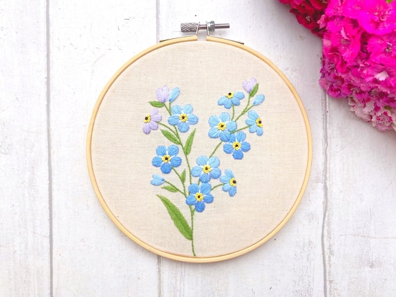 忘れな草の刺繍パターン、野生の花の手刺繍パターン、初心者向け刺繍