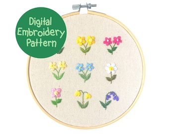 Motif floral de broderie à la main, motif de broderie fleurs sauvages, couture pour débutants, motif de broderie PDF, motif de broderie de fleurs