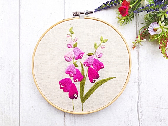 Foxglove Embroidery Pattern, Wildflower Hand Embroidery, Beginner