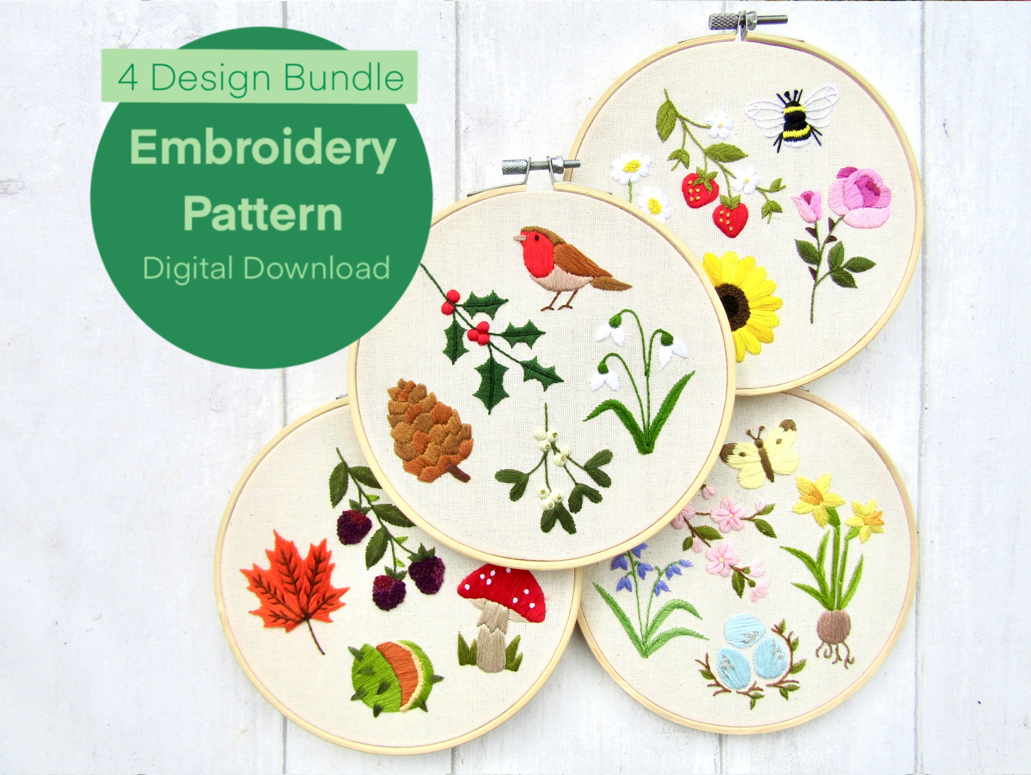 Seasons Embroidery Pattern 4 PDF Nature Embroidery Patterns Etsy