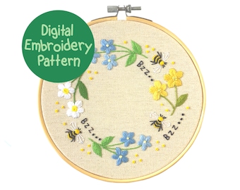 Motif de broderie de fleurs, motif de broderie de fleurs sauvages, broderie à la main pour débutants, motif de broderie florale PDF, broderie florale