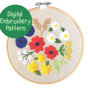 Wildflower Embroidery Pattern, Flower Embroidery PDF, Floral Hand Embroidery, Beginners Hand Embroidery, Wildflower Embroidery Design