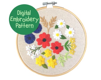 野の花の花束の刺繍パターン - 7 インチの刺繍プロジェクト - Etsy 日本