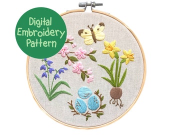 Spring Embroidery Pattern, Floral Embroidery Pattern PDF, Wildflower Embroidery Design, Flower Hand Embroidery Pattern, Floral Stitching