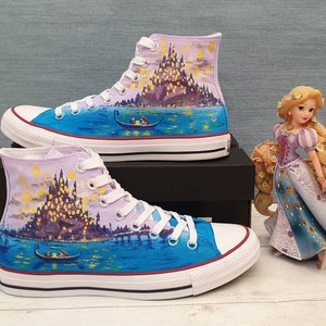 Converse branded Custom Hand Painted Shoes Disney's Tangled Themed High Top Shoes