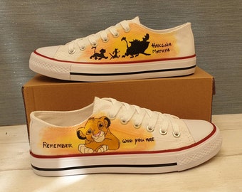 Custom Hand Painted Converse Low top Shoes with Disney Lion King Hakuna Matata Character Art Graphic design