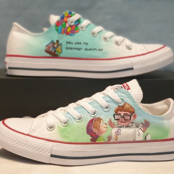 Custom Hand Painted Shoes Up Carl & Ellie Character Art Graphic Personalized Gift Canvas Shoes