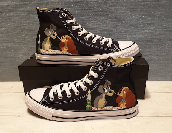 Converse branded Custom Hand Painted Shoes Lady and the Tramp Child's Men's  Women's High Top Canvas shoes