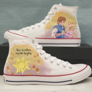 Converse branded Custom Hand Painted Shoes Rapunzel & Flynn design High Top Canvas shoes