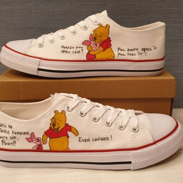 Custom Hand Painted Converse Low Top Shoes in Disney Winnie The Pooh & Piglet design