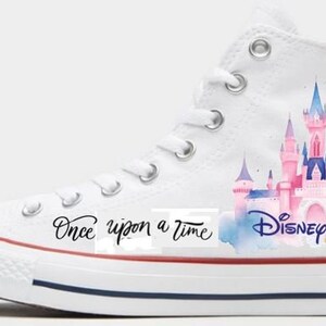 Converse branded Custom Hand Painted Shoes Disneyland Paris Castle Themed High Top Shoes