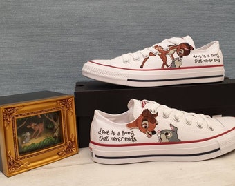 Custom Hand Painted Converse Low top Shoes with Disney's Bambi & Thumper Art Graphic Design