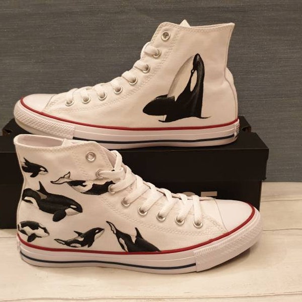 Converse Branded Custom Hand Painted Shoes Orca Whale Design High Top Canvas-Schuhe