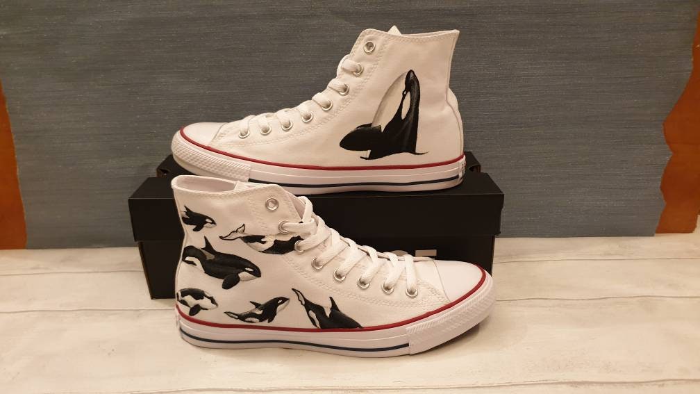 Converse Branded Custom Hand Shoes Orca Whale Design Etsy