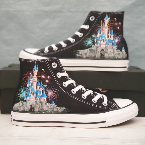 Custom Hand Painted Shoes Disney's Castle Happily Ever After Themed Art Converse High Top Canvas Shoes