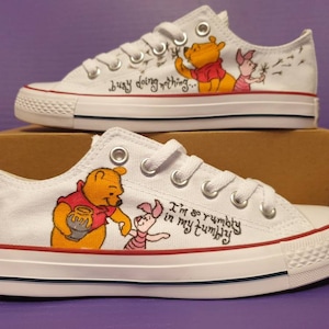 Custom Hand Painted Shoes Disney Winnie The Pooh & Piglet Characters Art Graphic Personalized Gift Canvas Shoes