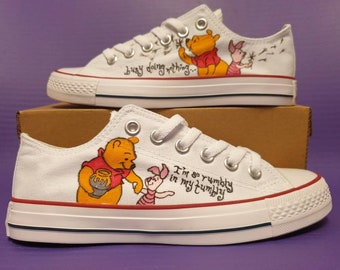 Custom Hand Painted Shoes Disney Winnie The Pooh & Piglet Characters Art Graphic Personalized Gift Canvas Shoes