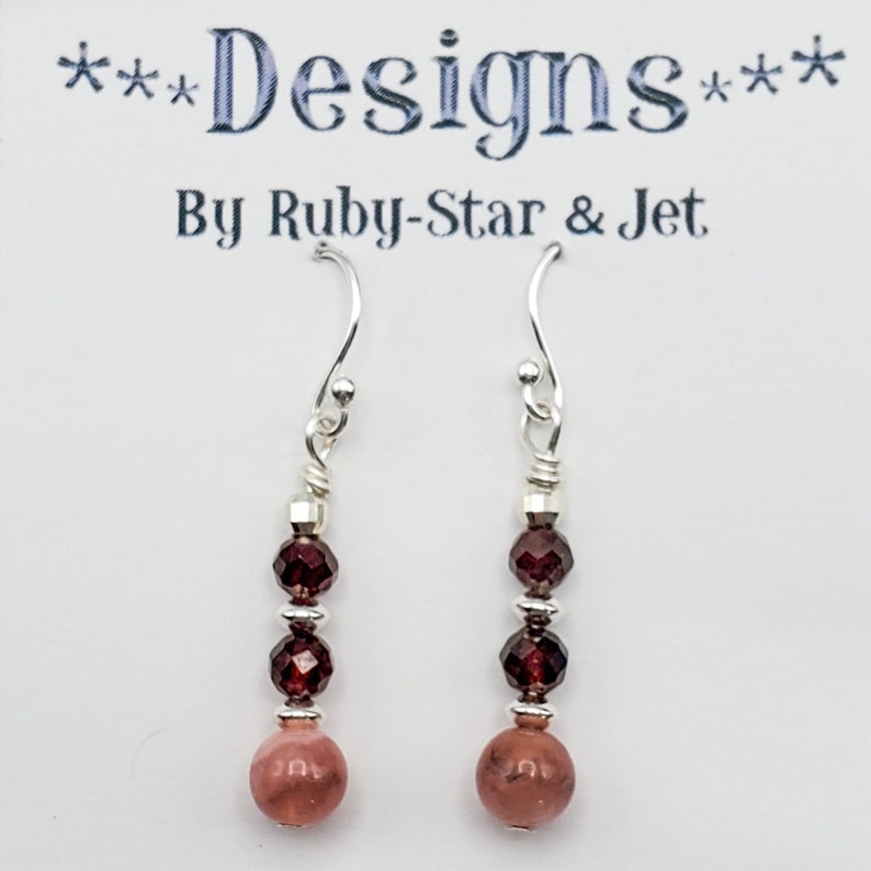 Garnet and Rhodochrosite Beaded Earrings