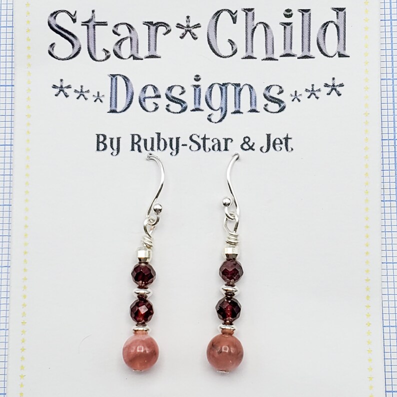 Garnet and Rhodochrosite Beaded Earrings