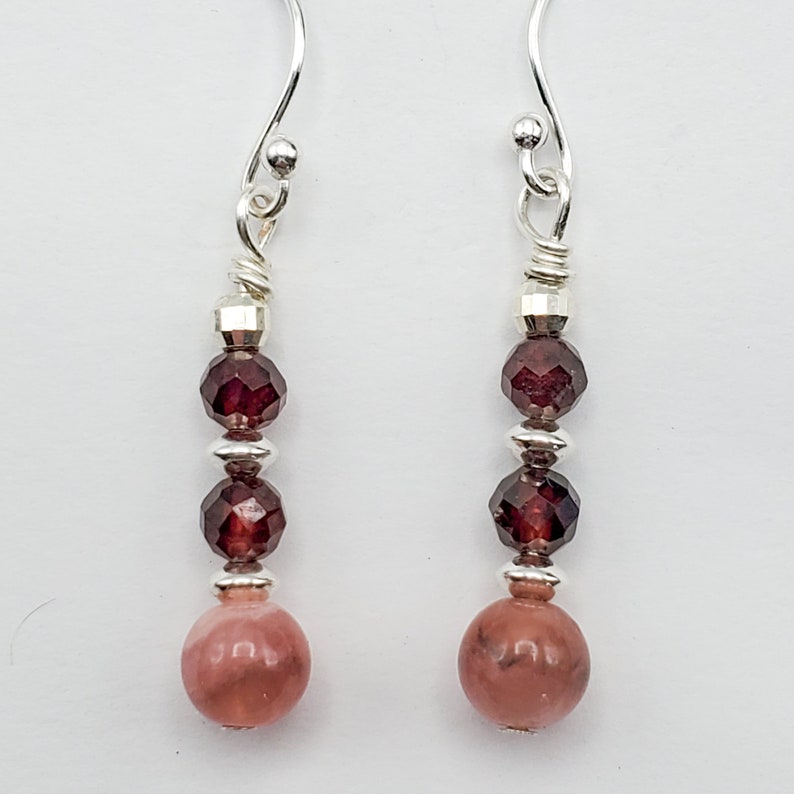Garnet and Rhodochrosite Beaded Earrings