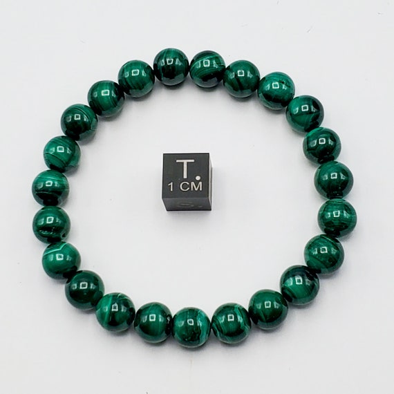 Bracciale verde in malachite naturale con sfere da 4 mm su filo