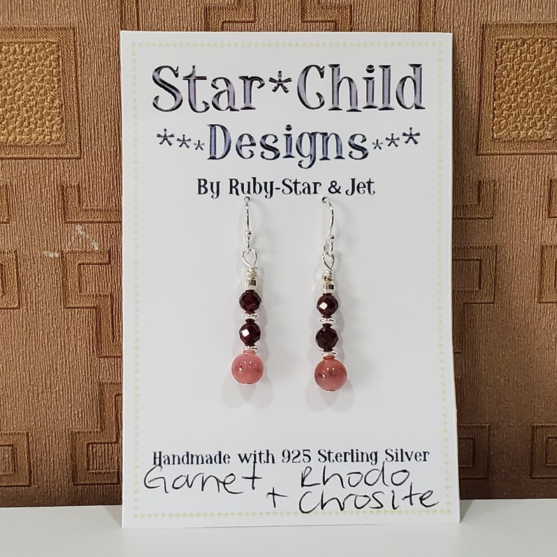 Garnet and Rhodochrosite Beaded Earrings