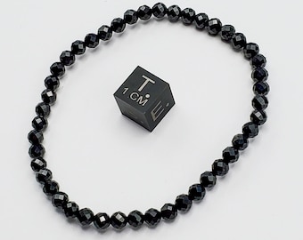 Black Spinel Elasticated Bracelet With 4mm Faceted Round Beads, Crystal Bracelet, Gemstone Bracelets, Minimalist Jewelry, Anniversary Gift