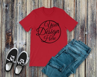 Download Red T Shirt Bella Canvas Mockup 3001 Canvas Red Unisex ...