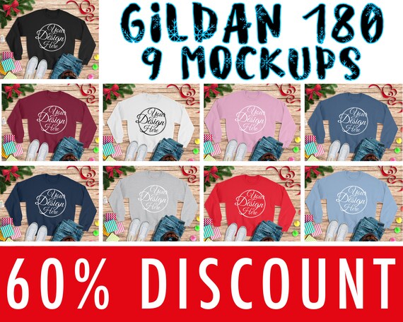 Mega Christmas Bundle 9 Mockups Gildan 180 Shirt With