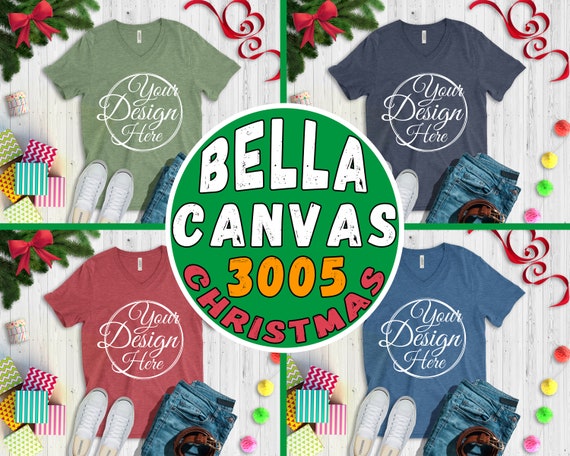 Christmas Bundle 4 Mockups Bella Canvas 3005 Vneck Shirt