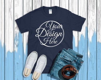 Download Navy T Shirt Gildan Mockup 64000 Canvas Unisex Shirt Red T ...