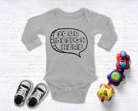 Blank Heather Grey Baby Onepiece Mockup Fashion Design Styled Blank Heather Grey Baby Onepiece Mockup Fashion Design Styled