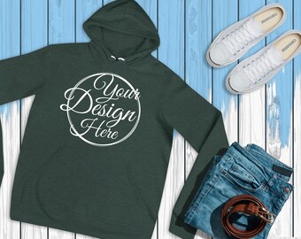 Bella Canvas 3719 Heather Forest Unisex Poly Cotton Fleece Pullover Hoodie Mockup Hoodie Mockup Pullover Mockup Basic Mockup Templates T Shirt Mockup Psd File