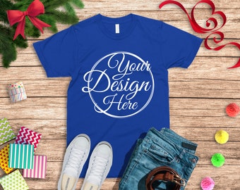 Download Free Bella Canvas 3001 Royal Blue Unisex Tshirt Mockup | Shirt Mockup | Winter Mockup | Christmas Mockup | Fall Mockup | Styled Mockup PSD Template