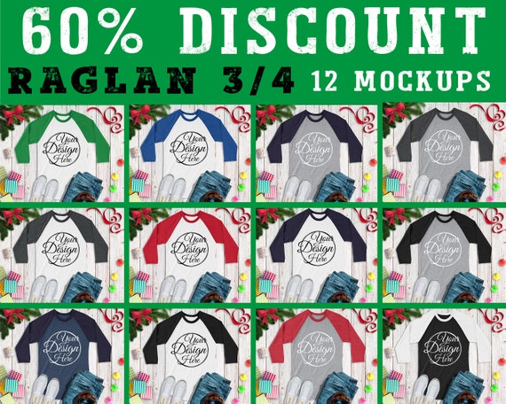 Download Free Mega Bundle 12 Mockups Raglan 3 4 T Shirt Multi Colors Psd Get Download Logo Mockup Realistic 3d PSD Mockup Templates