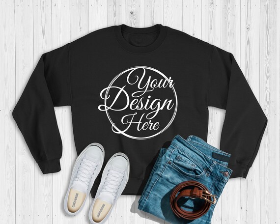 Gildan 180 Black Unisex Heavy Blend Fleece Crew Mockup