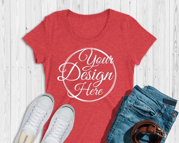 Bella Canvas Ladies 8413 Red Triblend Shirt Mockup White