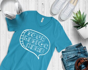 Download Free Neon Blue V Neck Tshirt Bella Canvas Mockup 3005 V Neck Shirt Blue V Neck T Shirt Flat Shirt Mock Up Shirt Flat Lay Top View Shirt Free Download Mockup Design PSD Mockup Template