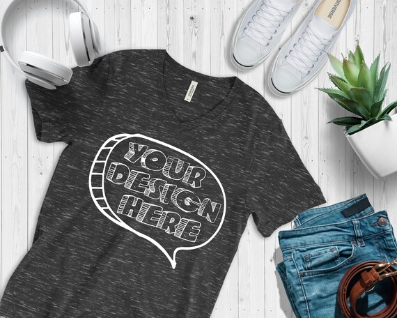 Black Marble Vneck T-Shirt Bella Canvas Mockup 3005 Vneck