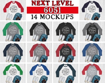 Mega Bundle 14 Mockups Next Level 6051 3 4 Sleeve Multi Colors Mock Ups Unisex Tshirt Tees Flat Lay Outfit Blank Shirts Free Download Packaging Mockups