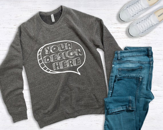 Bella Canvas 3901 SweaT-Shirt Mockup Grey Triblend Template On