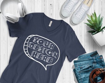 Download Navy V-Neck TShirt Bella Canvas Mockup 3005 V-Neck Shirt ...