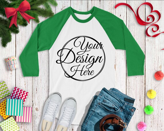 Download Raglan 3 4 Mock Up White Kelly Unisex T-Shirt - Free Clothing Mockup Psd | All Free Mockups