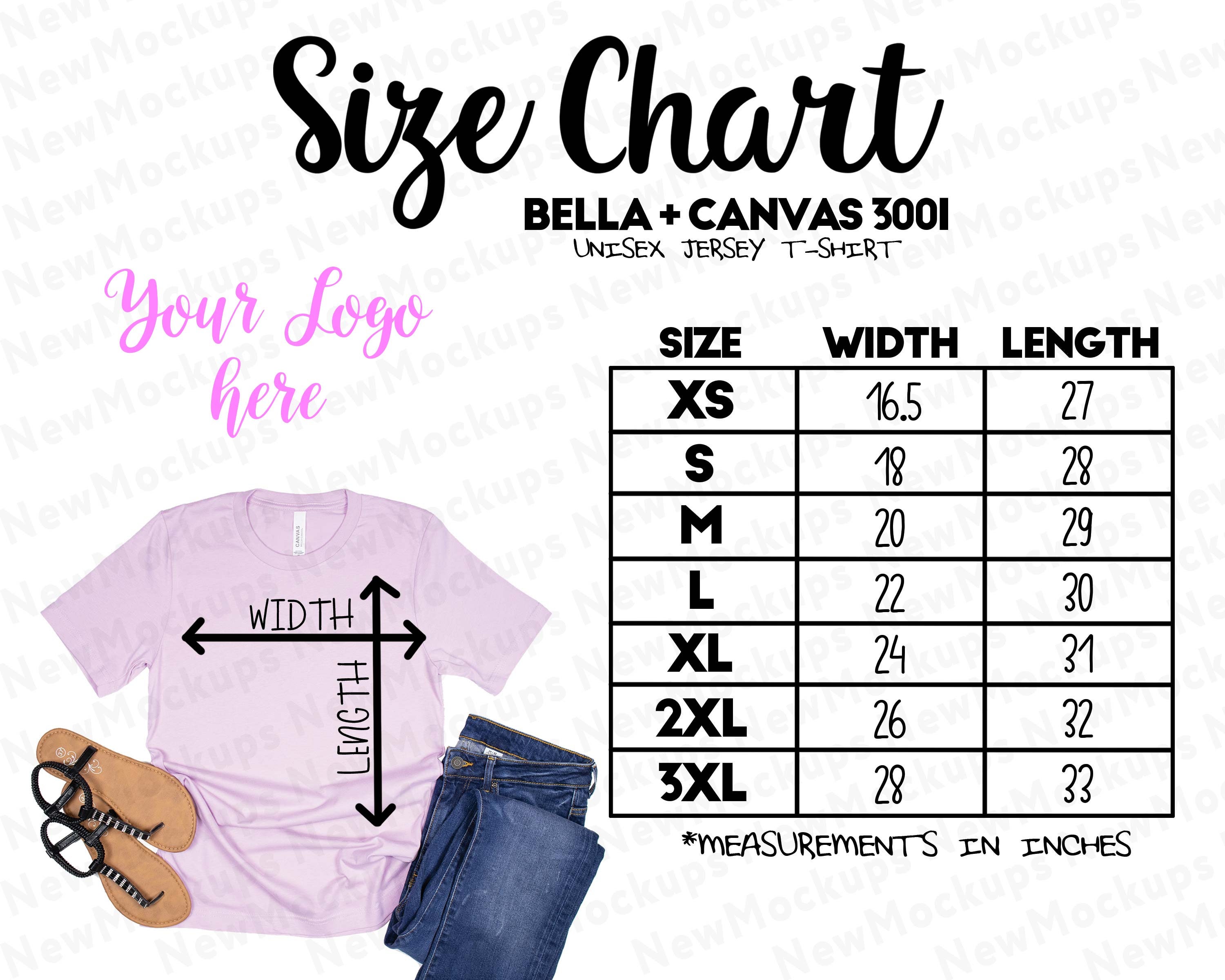 bella canvas shirt size chart