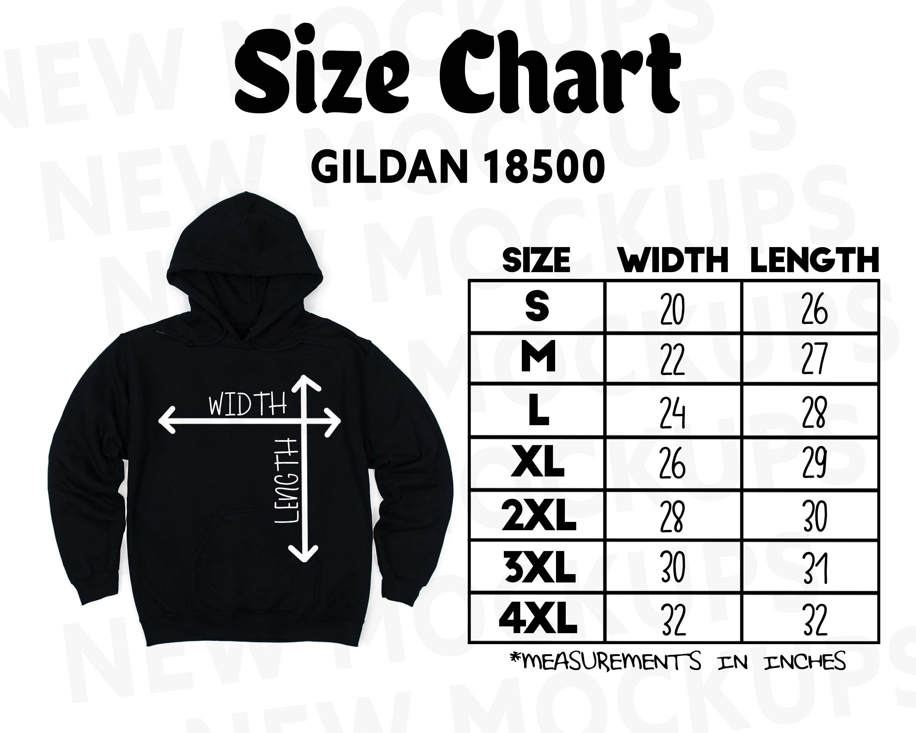 Gildan 18500 Size Chart Hoodie Size Chart Size Chart 18000 | Etsy