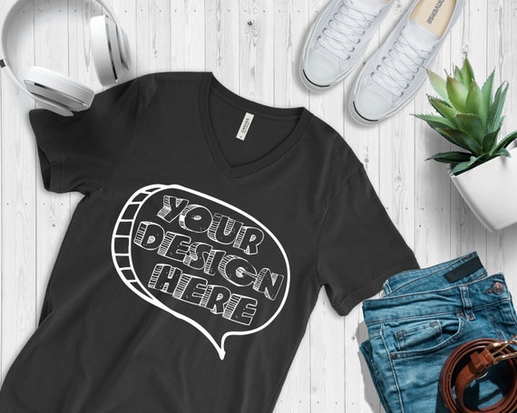 Download Black V Neck Tshirt Bella Canvas Mockup 3005 V Neck Shirt Etsy
