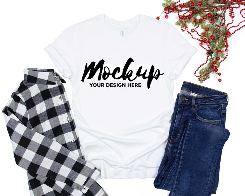 Download MOCKUP White Bella Canvas 3001 Womens T-shirt Christmas | Etsy
